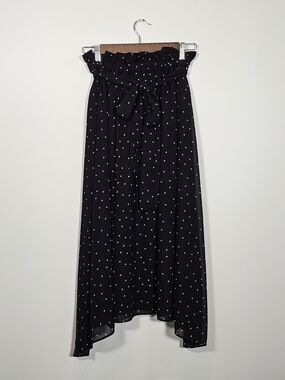 Mercurdyou Black Midi Length Polka Dot Flowy Skirt Sz M